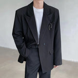 WIAOFELLAS  -  Shoulder Padded Men's Suit Jackets Solid Color Metal Design Double Breasted New Spring Menswear Loose Male Blazers