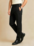 Wiaofellas  -  Elegant Neapolitan Men Solid Color Suit Trousers Side Paris Buckle Button Closure Formal Business Daily Straight Dress Pant