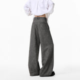 Wiaofellas  -  Textured Oversize Casual Pants for Men Spring Autumn Loose Wide Leg Slimming Old Money Style Flat Front Trousers