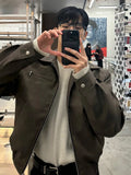WIAOFELLAS  -  Korean Style Men's Jackets PU Leather Solid Color Turn-down Collar Loose Menswear Casual Zipper Male Coats 2025 Spring