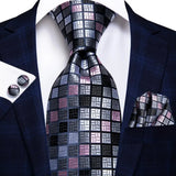 Wiaofellas  -  Designer Grey Plaid Novelty Silk Wedding Tie For Men Handky Cufflink Gift Mens Necktie Fashion Business Party Dropshiping