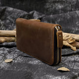 WIAOFELLAS  -  Men Double zipper crazy horse leather long wallet 24 card holder Big Zip around genuine leather clutch purse phone coin pocket