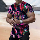 Wiaofellas  -  Flower shirt, casual short sleeved polo shirt, irregular casual shirt, men's breathable polo shirt, men's clothing