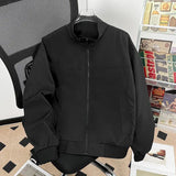 WIAOFELLAS  -  Autumn Winter Preppy Style Zipper Pockets Lantern Long Sleeve Men's Clothing High-neck Cardigan Solid Color Coats Jackets Tops