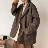 WIAOFELLAS  -  Japanese Harajuku Street Retro Fine Check Suit Mens Autumn And Winter Fashion Trend Loose Niche Design Suit Casual Jacket Men