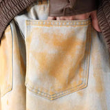 WIAOFELLAS  -  Wasteland style niche design yellow mud jeans men's American high street drape straight floor pants wide-leg pants