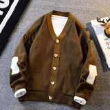 WIAOFELLAS  -  Vintage Patchwork Knitted Cardigan For Men High Quality V-neck Sweater Tops Autumn Winter Fashion Brand Slim Fit Knitwear Coat