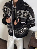 Wiaofellas  -  Casual Zipper Stand Collar Mens Sweatercoats Autumn Winter Vintage Knitted Cardigans For Men Fashion Geometric Sweater Jackets