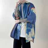 WIAOFELLAS  -  Summer New Turn-down Collar Fashion Short Sleeve Shirt Man High Street Loose Tie Dye Button Cardigan Y2K Youth All-match Tops