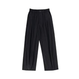 Wiaofellas  -  Summer Thin Ice Silk Casual Pants Japanese Sle Pure Color Texture Paratrooper Loose Fit Elastic Waist Long Trousers for Men