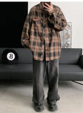 Wiaofellas  -  Retro Plaid Shirt with Long Sleeves for Men's Design Loose Feel