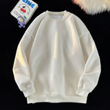 WIAOFELLAS  -  Autumn New Men's Long Sleeved Sweater Hong Kong Style Youth Solid Color Casual Simple Loose Round Neck