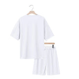 WIAOFELLAS  -  Men's Summer American-Style Loose Heavy Sweater High Street Hip-Hop Sport Short-Sleeved Set with Shorts