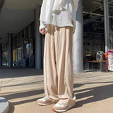 Wiaofellas  -  Loose Waist Men's Casual Trousers Khaki Straight Leg Faion Streetwear High Waist Elastic Waist Suit Sle Four Seasons