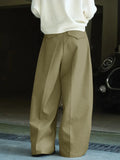 Wiaofellas  -  Men SS Solid Woven Italian Baggy Wide Leg Formal Pants, Daily Wear Business Commuter Suit Trousers Without Belt
