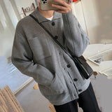 Wiaofellas  -  Fashion Korean Menswear Solid Color Knitting Cardigan Men's New Loose Lapel Single Breasted Sweater Tide Autumn Winter