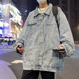 WIAOFELLAS  -  Denim Jacket Men's High Street Trendy Brand Loose Workwea Casual Versatile Lapel Couple Tops