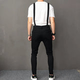 Wiaofellas   -  Stylish Men Streetwear Solid Ripped Slim Bib Overalls Jumpsuits jeans Male Distressed Holes Casual Strap Denim Pants