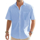 Wiaofellas  -  Men's High-Quality Linen Shirts Summer Solid Color Short Sleeve Casual Shirt Single Breasted Basic Pocket Top For Men