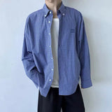 Wiaofellas  -  Autumn Casual Mens Plaid Print Shirts Long Sleeve Turn-down Collar Button-up Shirt For Men Vintage Embroidery Loose Shirts