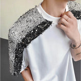 WIAOFELLAS  -  Trendy Men's Spliced Sequins Shoulder Pads Loose T-shirts Fashion Summer Contrast Color O-neck Casual Tops Male