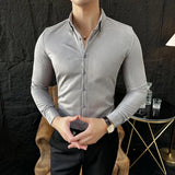 WIAOFELLAS  -  High-end Velvet Shirts for Men Long Sleeved Slim Lapel Social Camisas De Hombre Luxury Handsome Autumn Mens Clothing Plus Size