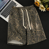 WIAOFELLAS  -  Men 2025 Summer Fashion Thin Elastic Waist Denim Shorts Men's Leopard Print Straight Shorts Male High Street Short Jeans P864