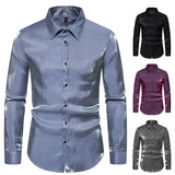 Wiaofellas  -  New Happyjeffery Men's Dress Shirts Long Sleeve Tops Men Male Business Casual Man Prom Shiny Wedding Shirt LS21