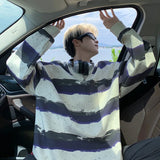 WIAOFELLAS  -  Autumn Korean Striped Sweatshirt Men Spring Trendy Loose Round Neck Tops Korean Version Lazy Style Hoodie Men Outerwear Pullover