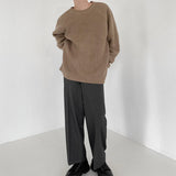 WIAOFELLAS  -  Casual Textured Sweater Mens Knit T Shirts Long Sleeve O Neck Solid Color Bottoming Tops Men Autumn Daily Leisure Knitted Jumper