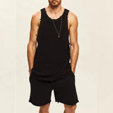 Wiaofellas  -  Summer Fashion Loose Sleeveless Vest And Shorts Sweater Men Two Piece Set Streetwear Casual Solid Knit Suits For Male Outfits