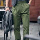 WIAOFELLAS  -  Vintage Gurkha Pants For Men Safari Style Adjustable Waist Buckle NaplesTrousers Fashion Casual Loose Ankle-Length Cotton Pants