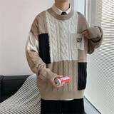 WIAOFELLAS  -  Oversized Men Sweater Fashion Knitted Embroidery Bear Pullovers Spring Lazy Long Sleeve Streetwear Patchwork Klein Blue Sweater