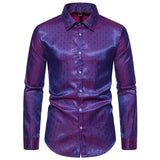 Wiaofellas  -  New Men's Dress Shirts Jacquard Long Sleeve Tops Men Male Business Casual Man Prom Shiny Wedding Shirt LS29
