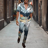 WIAOFELLAS  -  Short Sleeve Shirt Button Tops+Trousers Men 2Pcs Set Suit 3D Chic Harajuku Vintage Printing Summer Hawaii Beach Cardigan Outfits