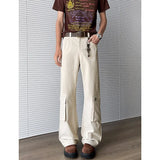 WIAOFELLAS  -  Simple Men's Casual Trousers Solid Color Multi Pockets Zipper Splicing Straight New Wide Leg Male Pants Summer 24K3872