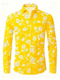 Wiaofellas  -  Men's Tropical Palm Print Long Sleeve Shirt Turn-Down Collar Slim Fit 4-Way Stretch Luxury Dress Shirt Casual Streetwear Tops