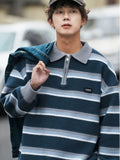 WIAOFELLAS  -  Japanese retro striped sweater men's autumn and winter lazy style teenager niche couple knitted top