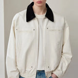 Wiaofellas  -  Vintage Zip-up Pocketed Cargo Coats Men Spring Fall Contrast Color Fashion Turn-down Collar Loose Mens Jacket Outerwears