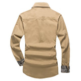 WIAOFELLAS  -  Men's Shirts Breathable Fall Warm Business Men Long Sleeve Leisure Multi Pocket Shirt Pure Cotton Sports Hiking Tops 5XL