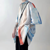 WIAOFELLAS  -  Summer New Turn-down Collar Fashion Short Sleeve Shirt Man High Street Loose Tie Dye Button Cardigan Y2K Youth All-match Tops