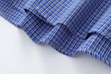Wiaofellas  -  Japanese Style Casual Embroidered Plaid Short Sleeve Shirt Men's Loose Fit Tie Included Cotton Summer Shirt for Couples