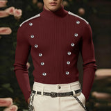 WIAOFELLAS  -  Men Sweater Patchwork Turtleneck Long Sleeve Knitted Male Pullovers Button Streetwear Fashion Casual Men Clothing S-3XL