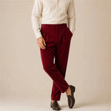 Wiaofellas  -  Velvet Double Pleat Bottoms Mens Daily Casual Solid Color Straight  Pants Men Autumn Bussiness Breathable Suit Trousers