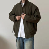 WIAOFELLAS  -  Mens Jacket Japanese Style Classic Daily Tops Ribbed Vertical Texture Street Zip-Up Raglan Baggy Bomber Trendy Top Men's Clothes