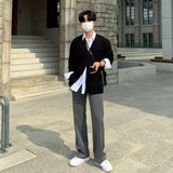 WIAOFELLAS  -  Black Gray Suit Pants Men Fashionable Social Mens Dress Pants Korean Loose Casual Straight Trousers Mens Office Formal Pants