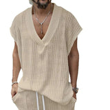 Wiaofellas  -  Men's V-Neck Sleeveless Knit Top Casual Loose Knitted Vest