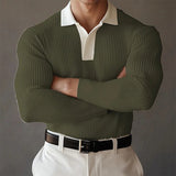 WIAOFELLAS  -  Stylish Men's Patchwork Polo Shirts Long Sleeve Buttoned Polo Neck Ribbed Tops Men 2025 Autumn Outdoor Casual Long Sleeve Polos