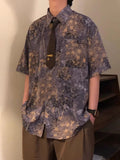 Wiaofellas  -  New Chinese Sle Danon Print ort Sve irt Men's Summer American Retro Loose Purple irt Polyester Fiber Casual Wear