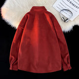 WIAOFELLAS  -  New Men Shirt Letter Printed Suede Long Sleeve Turn Down Collar Shirts Korean Streetwear Fashion Man Women Couple Coat